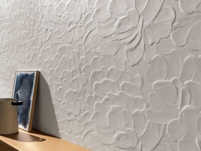 Dettaglio della texture Blossom della nuova collezione di piastrelle a rilievo Lumina Sand Art di FAP ceramiche