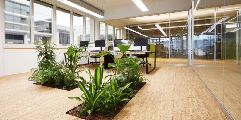 Pavimento sopraelevato con moduli Floora all'interno di un ufficio