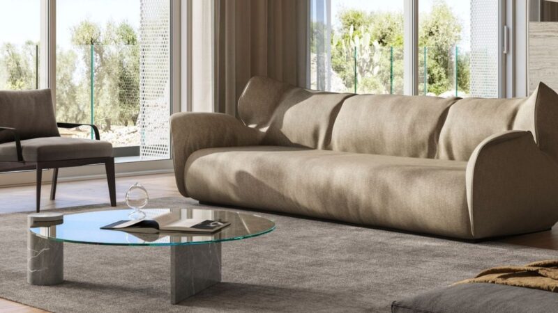 Tutti gli elementi d'arredo della collezione Sinuosa, firmata Massimo Iosa Ghini per Natuzzi Italia